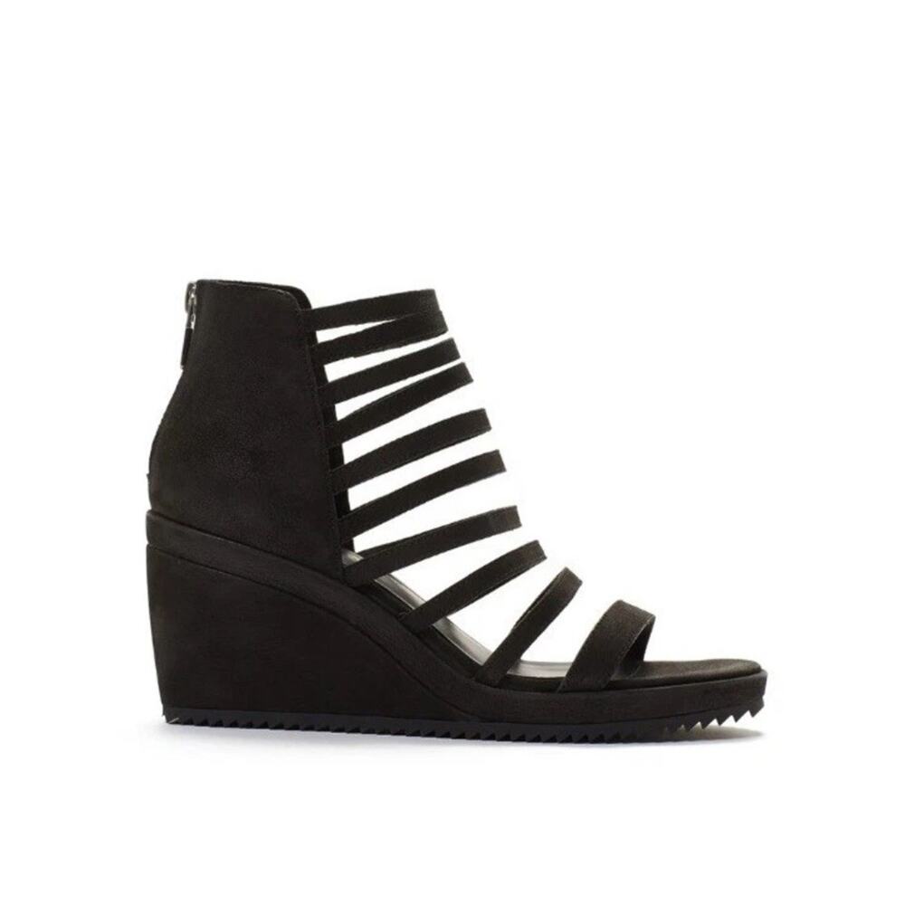Eileen Fisher Womens 8 Wavey Suede Caged Wedge Milly Sandals